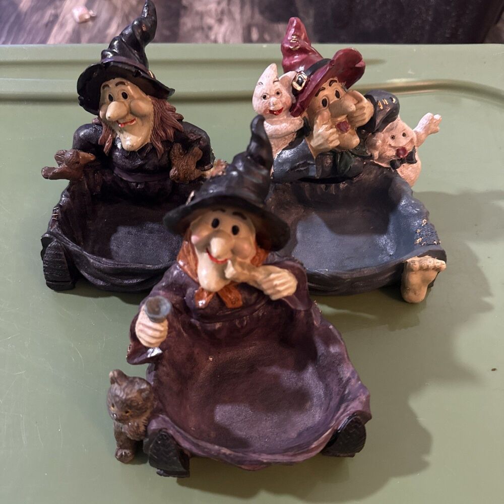 Vintage 2002 Halloween Witch Ghost Candle Holders 5" Figurines Set  3 Y2K Decor